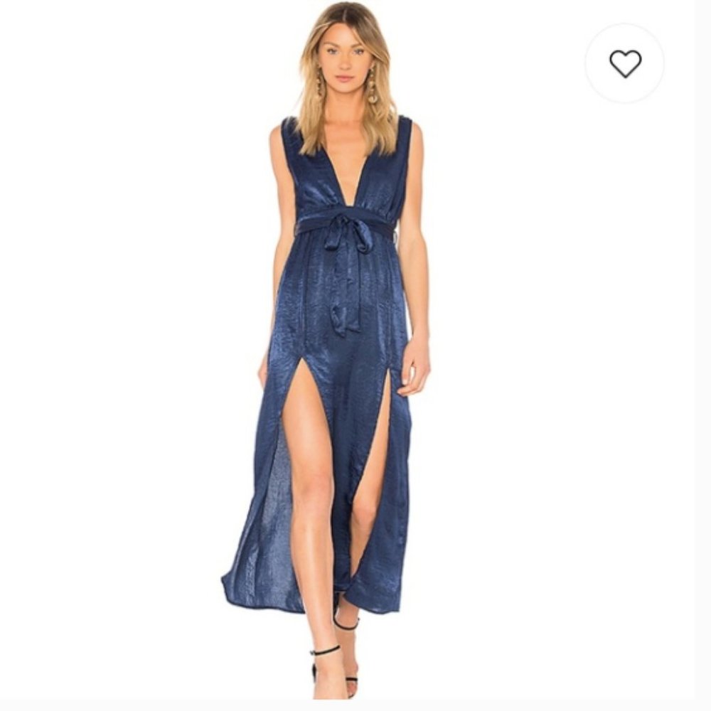 Donna Mizani Bridesmaid Wedding Guest Midi Satin Dress Midnight Blue (S)